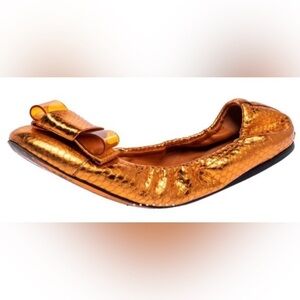 Burberry metallic orange embossed leather Surry ballet  flats